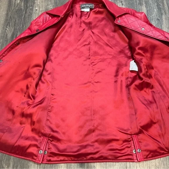 Salvatore Ferragamo Women’s Red Authentic Leather Jacket Vintage Size 8 EU42